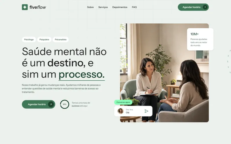 Capa do modelo FiveFlow, site para negócio de saúde mental