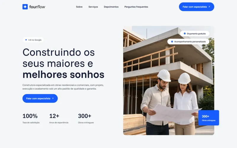 Capa do modelo FourFlow, site para construtora