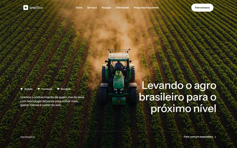 Capa do modelo OneFlow, site para negócio do agronegócio