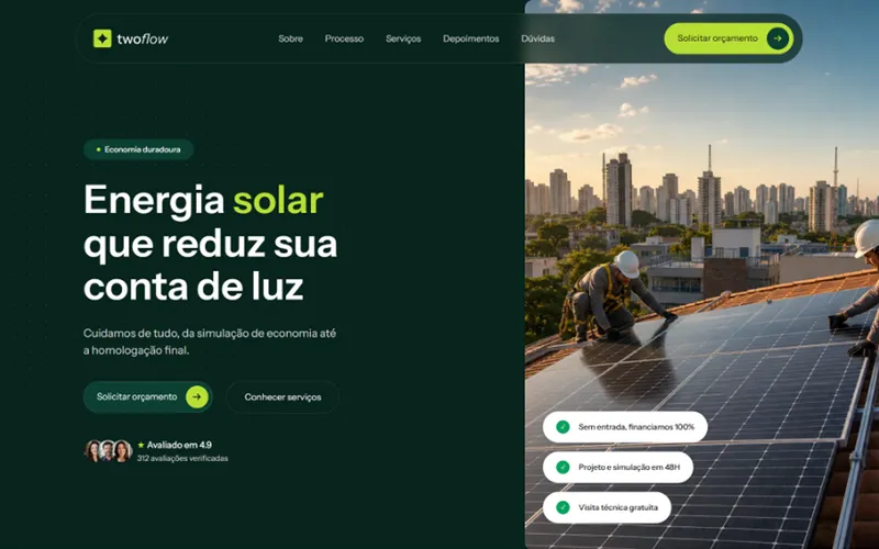 Capa do modelo TwoFlow, site para negócio de energia solar